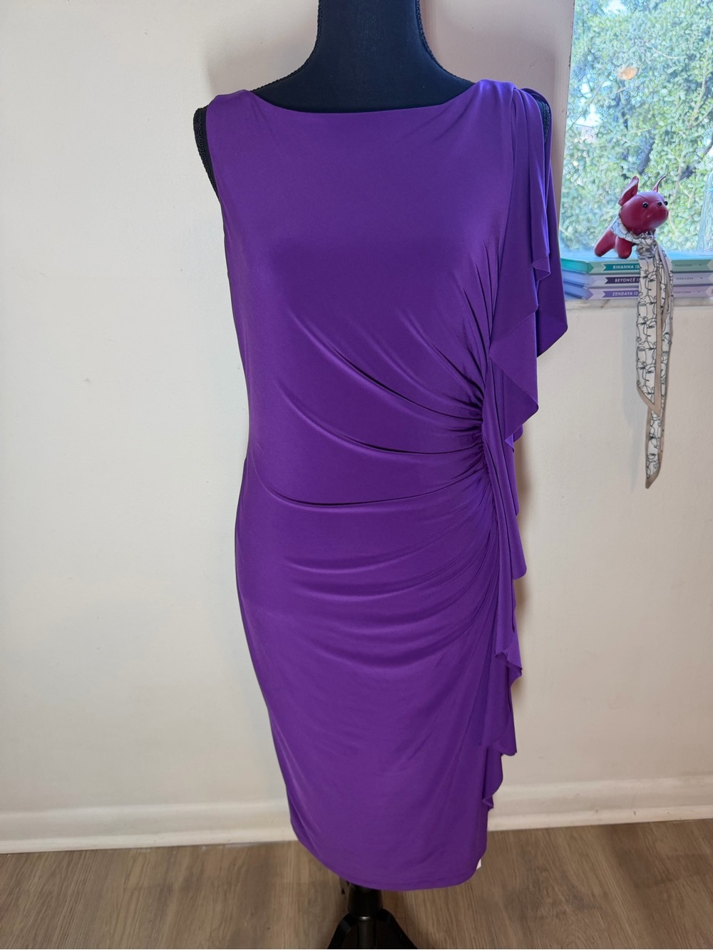 Lauren Ralph Lauren Purple One-Shoulder Ruched Cocktail Dress